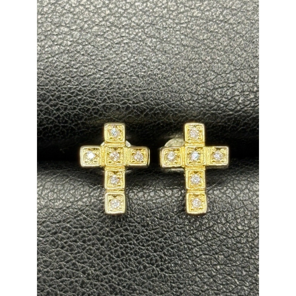 EUC Gold Sterling Silver Cubic Zirconia Cross Earrings 925 G24